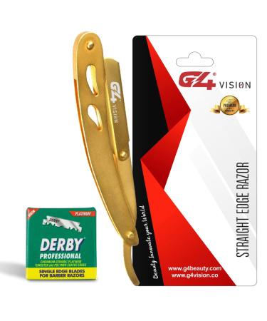 G4 Professional Straight Edge Razor for Men with 100-Pack Derby Blades - Golden Barber Shaving Razor - Buy Online on GoSupps.com