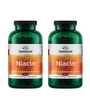 Swanson Niacin (B3) Cardio Health Support Carbohydrate Metabolism 500 Milligrams 250 Capsules (2 Pack)