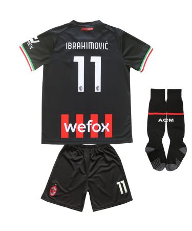 BIRD BOX 2022/2023 Milan Home #11 Zlatan Ibrahimovic Football Soccer Kids Jersey Shorts Socks Set Youth Sizes Black/Red 26