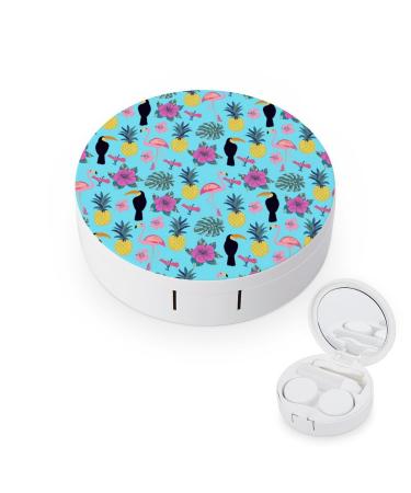 Toucan and Flamingo Pineapple Contact Lens Travel Kit Portable Cute Contact Box with Mirror for Daily Outdoor