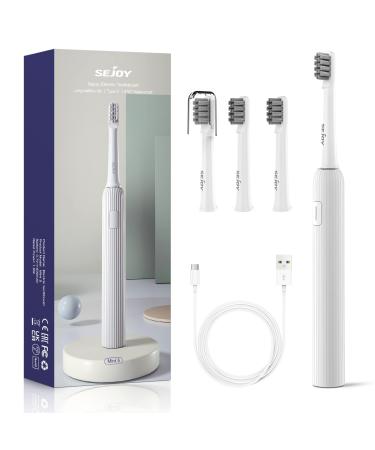 Sejoy Electric Toothbrush Rechargeable Power Toothbrush for Adults and Kids Fast Charge Sonic Tooth Brush with Travel Lock 4 Brush Heads Gift White White(one-key)