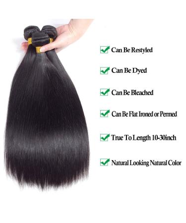 12A Grade Brazilian Virgin Straight Human Hair Bundles - 10 12 14 inches - 300g | Unprocessed Remy Hair Extensions - Buy Online on GoSupps.com