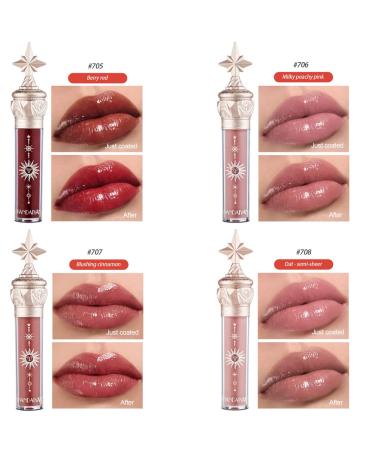 Pakivs 8-Piece Mirror Water Gloss Lip Gloss Set - Moisturizing Lip Stain with Star Stick Design - Buy Online on GoSupps.com