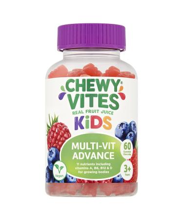 Chewy Vites Kids Multivitamin Advance 60 Gummy Vitamins | 11 Essential Nutrients | 1-a-Day | 2 Months Supply | Real Fruit Juice | Vegan | 3 Years+ 60 Count (Pack of 1) Kids Multivitamin Advance