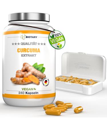 Turmeric Extract - 240 capsules - Curcumin content equivalent to 17 500mg Turmeric - 4 months stock - Pill box included - High dosed 98% - Vegan - Tested in