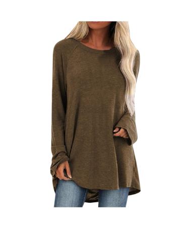 TARIENDY Womens Long Sleeve Tunic Tops for Leggings Ombre Blouse Comfy Round Neck T-Shirts Dressy Casual Tee Shirts 1-coffee XX-Large