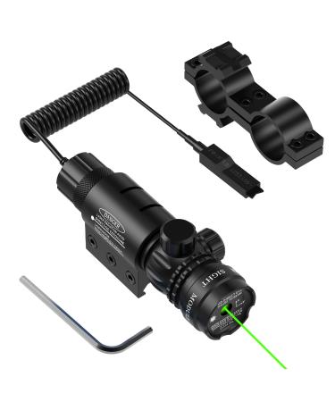 Twod Gun Sight Laser Green Dot 532nm Rifle Scope with 20mm Picatinny Mount & 1'' Ring Mount Adapter Remote Pressure Switch