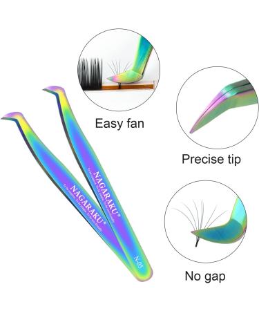 Nagaraku Professional Eyelash Extension Tweezers | Precision Colored Bent Volume Cluster & Fanning Stainless Steel Tweezer (N-05) - Buy Online on GoSupps.com
