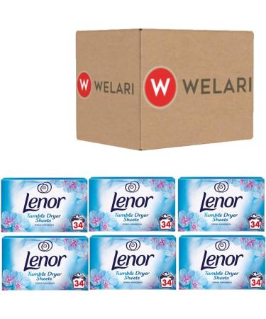 Lenor 6 x 34 pack Tumble Dryer Sheets With Welari Thank You Card Fresh Laundry Fragrance Spring Blue Clothes Washing Scent (204sheets) - Buy Online on GoSupps.com