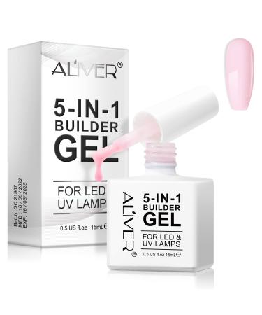 Builder Gel for Nail 15ml Pink 5 in 1 Builder Base Strengthening Gel Gel Nail Polish Base Coat For Nail Extensions Repair Reinforcement Sticking Diamonds Nail Art Design