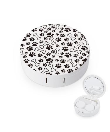 Dog Paw Print Round Case For Contact Lens Kit Storage Box with Mirror Printed