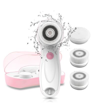 Touch beauty facial brush Electric facial cleaning brush set waterproof with 3 attachments in the travel case-2 levels speeds deep cleaning gentle exfoliation AG-0759AP (pink)