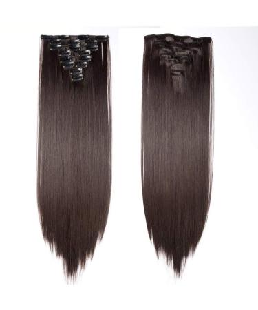 Clip in extensions hair extension such as real hair synthetic hair part 8 tresses 18 clips for complete full head hair extensions 66cm smooth dark brown