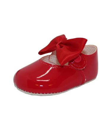Baby Girls Pram Shoes Bow Button Up Soft Sole Made in Britain 3 UK Child Red