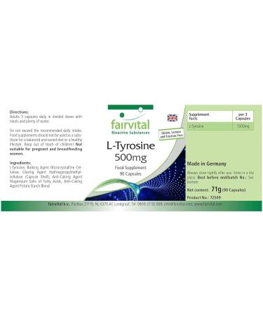 Fairvital | L-Tyrosine 500mg - High dosed - 90 capsules - amino acid - Buy Online on GoSupps.com