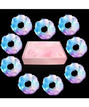 9 Pcs Light Up White Scrunchies  3 Light Modes Halloween Led Hair Tie  Light Scrunchy for Girls  Glow Bands Ponyair Htail Holder Glow in the Dark Hair Accessories Neon Rave party supplies (White)