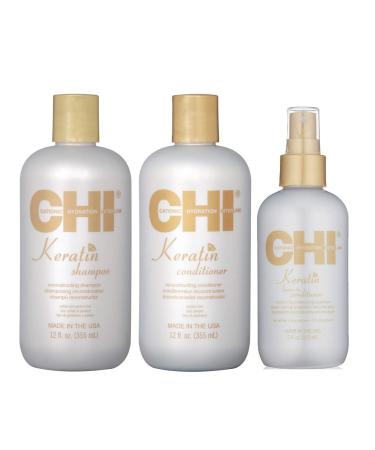 Chi Keratin Reconstructing Shampoo & Conditioner 12oz plus Leave-in Conditioner 6oz Bundle