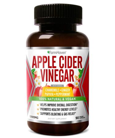 Apple Cider Vinegar Capsules With Ginger, Papaya & Chamomile | 1390mg | Improves Digestion, Energy, Immunity | Soothes Gas & Bloating Issues | Like With Mother | Non-GMO & 100% Natural | 90 Capsules