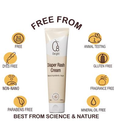 Oeight Diaper Rash Cream with Zinc, Calendula, Olive Oil, Castor Seed Oil, and Pro-Vitamin B5 - 100% Natural Ingredients for Preventing Diaper Rash and Skin Irritation - Buy Online on GoSupps.com