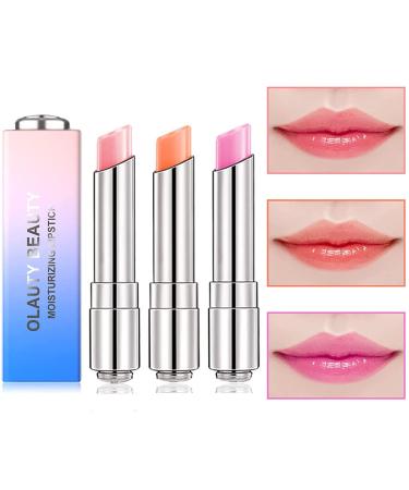 firstfly Pack of 3 Crystal Jelly Lipstick Long Lasting Nutritious Lip Balm Lips Moisturizer Magic Temperature Color Change Lip Gloss (3 Pack) Rose&Pink&Orange