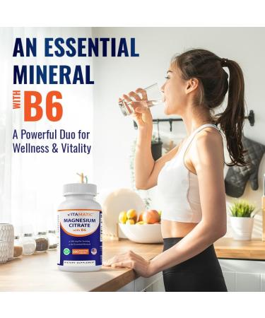 Vitamatic Magnesium Citrate 500mg per Serving - 180 Vegetarian Capsules (Provides 150 mg of Elemental Magnesium) - Added B6 for Maximum Absorption - Supports Muscle, Joint, and Heart Health* - Buy Online on GoSupps.com