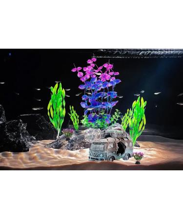 Begondis Underwater Car Aquarium Ornament Set with 8 Plastic Plants | Polyresin Marine Decor for Fish Tanks - Buy Online on GoSupps.com