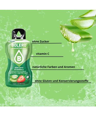 Bolero Aloe Vera STRAWBERRY 24 x 3 g | Sugar-free juice powder sweetened with stevia + vitamin C | Suitable for children and diabetics | Gluten-free and suitable for vegans | Taste - Buy Online on GoSupps.com