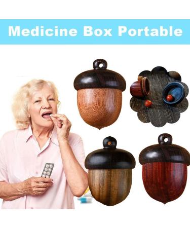 Brown Wooden Travel Pill Case | Solid Wood Mini Organizer for Capsules | Outdoor Acorn Shape Medicine Box - Buy Online on GoSupps.com