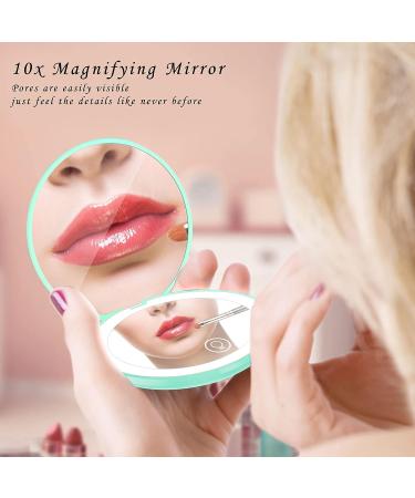 YUEARN LED Compact Mirror with Lights - Double Sided Travel Makeup Mirror, 1/10x Magnification, Dimmable Brightness, Type-C Charging - Pocket Mirror for Handbag - Buy Online on GoSupps.com
