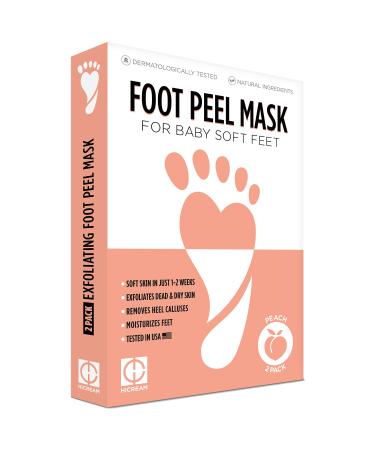 Foot Peel Mask For Cracked Heels, Dead Skin & Calluses - Makes Your Feet Silky Soft - Removes & Repairs Rough Heels, Dry Toe Skin - Exfoliating Peeling Treatment for Men and Women (Peach, 2 Pair (Pack of 1)) Peach 2 Count 