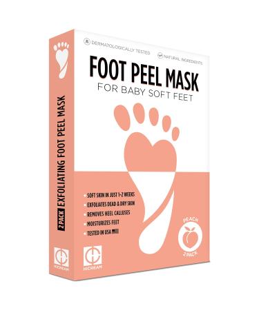 Foot Peel Mask For Cracked Heels, Dead Skin & Calluses - Makes Your Feet Silky Soft - Removes & Repairs Rough Heels, Dry Toe Skin - Exfoliating Peeling Treatment for Men and Women (Peach, 2 Pair (Pack of 1)) Peach 2 Count