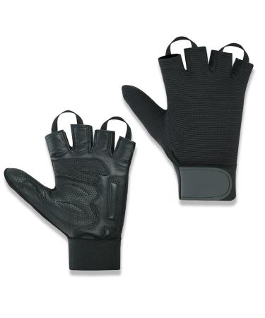 Leather Palm Wheelchair Gloves Half Fingers with Full Thumb Disability Mobility Gloves for Men and Women (Large Black) Large Black
