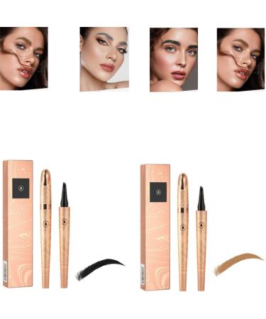 2024 New Magic 4-Tip Eyebrow Pencil - Upgraded 3D Long-Lasting Waterproof Microblading Eye Brow Pencil Contouring Pen Long-Lasting Natural Fine Stroke Eyebrow Pencil (Light Brown+Black)