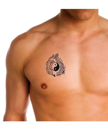 Dragon vs Tiger Yin Yang Temporary Tattoos - 4 Sheets, Lasts 1-2 Weeks, Navy Blue Juice Ink, Realistic Look for Chest, Neck, Arms - Men and Women - Buy Online on GoSupps.com