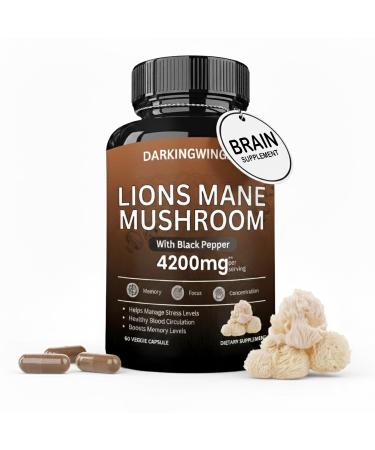 4200mg Organic Lions Mane Supplement Capsules - Brain Supplements For Memory and Focus - lions mane mushrooms neuropathy supplements For immune support productivity energy supplement - gluten free