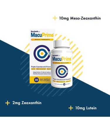 MacuPrime Eye Health Supplements Triple Carotenoid Formula Food Supplement to Support Normal Vision Lutein Meso-Zeaxanthin & Zeaxanthin 90 Capsules 3 Months Supply 90 Days - Buy Online on GoSupps.com