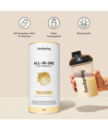 Foodspring All-in-One Post-Workout Shake - 20g Carbs High Protein Low Sugar | Muscle Growth & Recovery (1000g Vanilla) - International Shipping - Buy Online on GoSupps.com