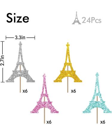 Eiffel Tower Cupcake Toppers Wedding Party Decor Bridal Shower Dessert Cupcake Toppers Paris Themed Birthday Party Decoration - Pink & Sliver & Blue & Gold Glitter - Buy Online on GoSupps.com