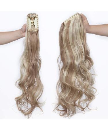 SEGO 24" Inch Ponytail Hair Extension Clip In With Jaw/Claw - Sandy Blonde & Bleach Blonde - Synthetic Hairpieces Curly Ponytail Extension - Buy Online on GoSupps.com