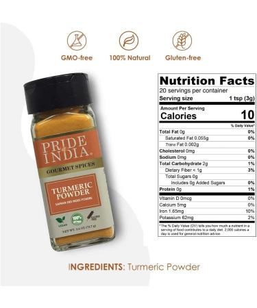 Pride of India Organic Turmeric Grounder High Curcumumum 21 Oz 595 GM Dual Sifter Jar Authentic Indian Vegan Spice Best for Golden Milk - Buy Online on GoSupps.com