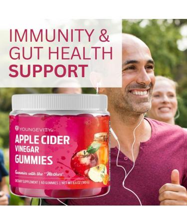 Youngevity Apple Cider Vinegar Gummies 500mg - Detox & Immunity Support | 60 Gummy Vitamins - Raw ACV from The Mother - Buy Online on GoSupps.com