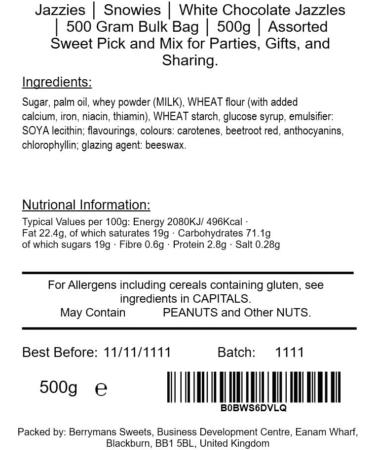 Jazzies Snowies White Chocolate Jazzles 500 Gram Bulk Bag 500g Assorted Sweet Pick and Mix for Parties Gifts and Sharing. - Buy Online on GoSupps.com