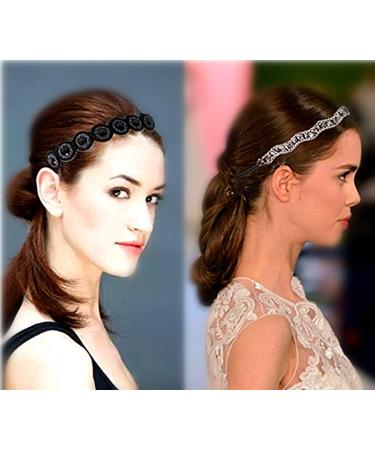 Rhinestone Beaded Elastic Headbands for Women - Handmade Vintage Hair Accessories - Fits Most - 3 Styles - Buy Online on GoSupps.com