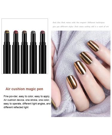 5PCS Air Cushion Holographic Nails Powder Pen Set - Mirror Effect Manicure Magic Pen - Laser Gold & Silver Sponge Nail Pen - 5 Colors - Buy Online on GoSupps.com