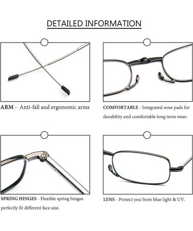 Cokobin Foldable Reading Glasses - Stainless Steel Anti-Blue Light +1.5 Magnification Unisex Reading Aid with Hard Shell Case (Gray) - Buy Online on GoSupps.com