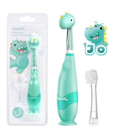Papablic Toddler Sonic Electric Toothbrush for Ages 1-3 Years Baby Electric Toothbrush with Cute Dino Cover and Smart LED Timer 2 Brush Heads (Jo) 2 Brush Heads Jo