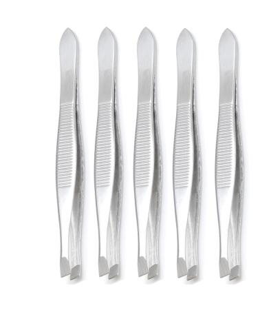 Luxxi (5 Pack) Slant Tweezers - Precision Sturdy Stainless Steel Slant Tip Tweezers Hair Plucker for Hair and Eyebrows Personal Care (Silver Tone)