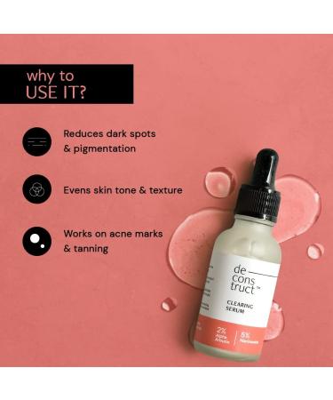 Decons'truct Clearing Serum: 5% Niacinamide Face Serum For Acne&Dark Spots With 2% Alpha Arbutin|Reduces Pigmentation|For Clear Blemish-Free Bright Skin|For Women And Men|Beginner Friendly|30 Ml - Buy Online on GoSupps.com