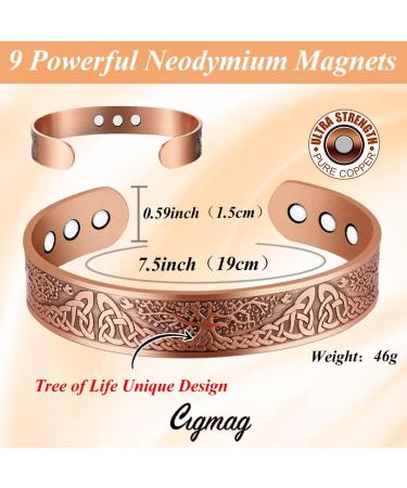 Cigmag 9X Copper Magnetic Bracelets for Men Ultra Strength Magnet 99% Solid Pure Copper Cuff Bangles Adjustable Brazaletes with Gift Box for Father's Day & Birthday (Copper Tree of Life) 1-copper Tree of Life - Buy Online on GoSupps.com