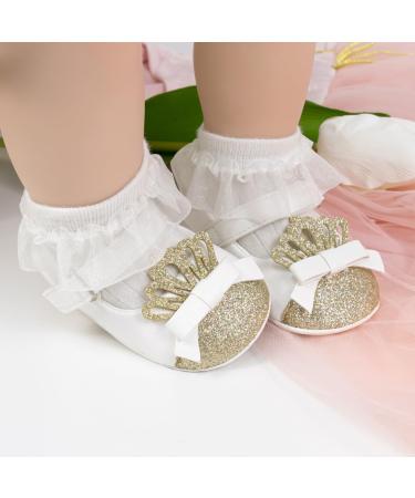 CENCIRILY Baby Girl Mary Jane Shoes | Anti-Slip Soft Sole Princess Flats for 6-12 Months | White Bowknot First Walking Shoes - Buy Online on GoSupps.com